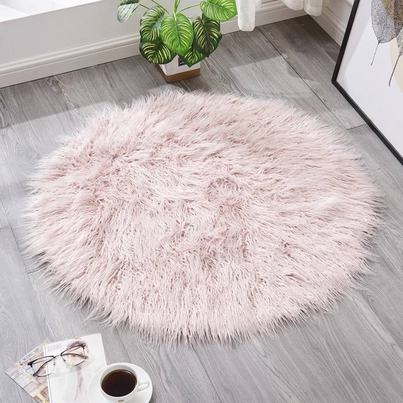 Ковер из искусственной шерсти для спальни, ковер из искусственной тибетской овчины с мехом, подушка для сиденья, моющийся пушистый круглый ковер для гостиной - Цвет: Long plush pink