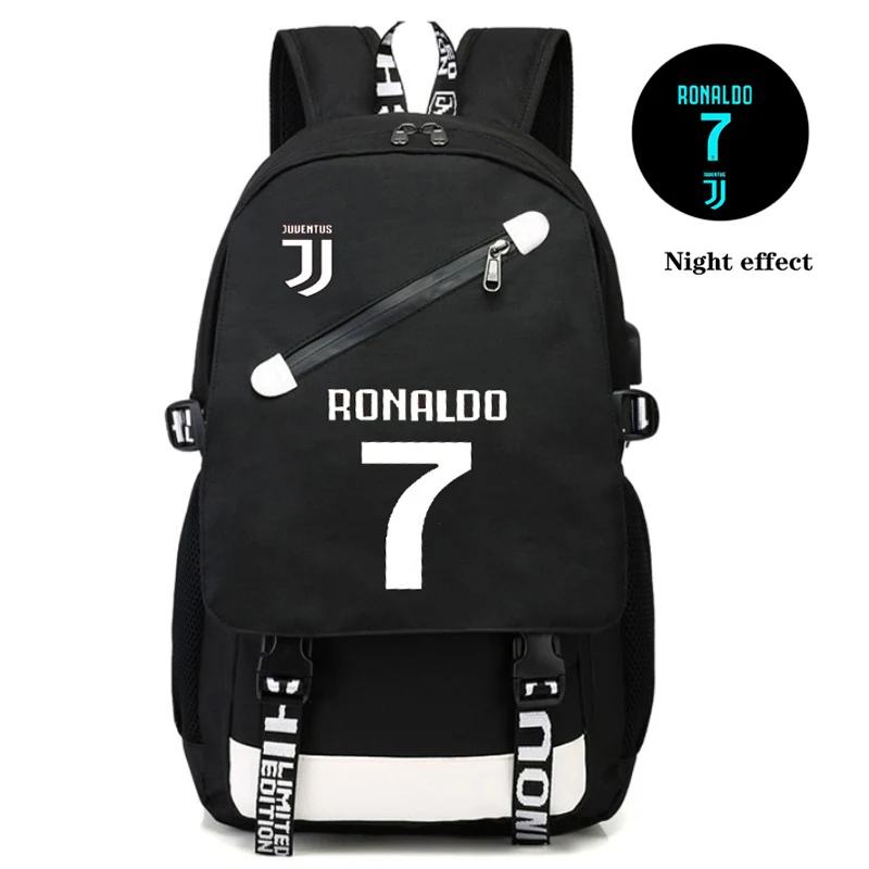 Zaino Usb Luminoso Ronaldo Da Scuola Per i ragazzi Adolescenti Calcio