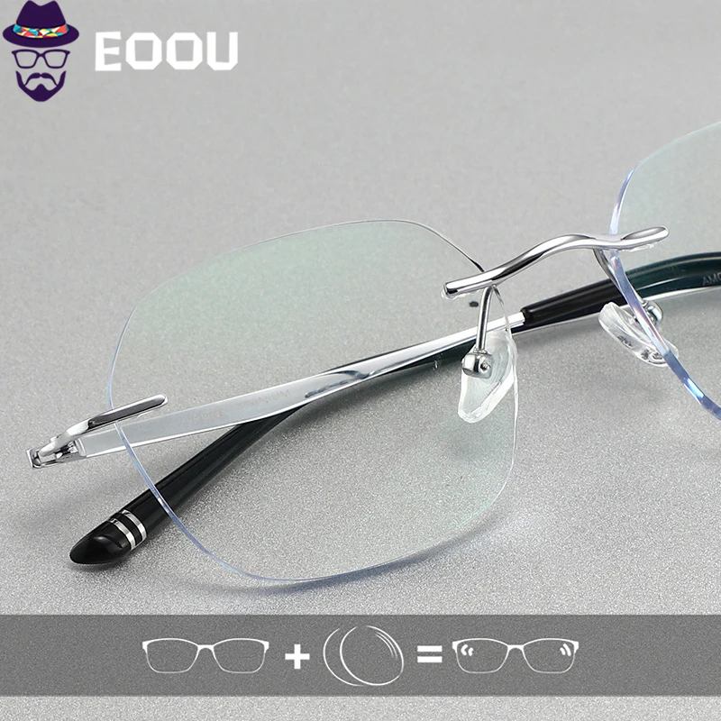 

Titanium Men Women Rimless Glasses Photochromic Optical Prescription Anti Blue Light Oculos Progressive Lens Eyewear