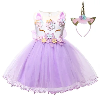 

Unicorn Princess Evening Dress Girl New Year Christmas Party Clothes Kids Dresses For Girls Baby Cartoons Tutu Dress Set