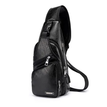 

Men's Crossbody Chest Bags Waist Bags Men's USB Charging Headphone Plug Leather Shoulder Bag Diagonal Package New