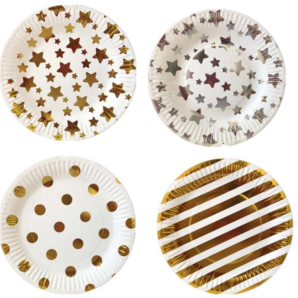 TPXCKz 10pcs Disposable Paper Plates Party Tableware Birthday Wedding Cake Dish Baby Shower  Supplies Decor 2018 New