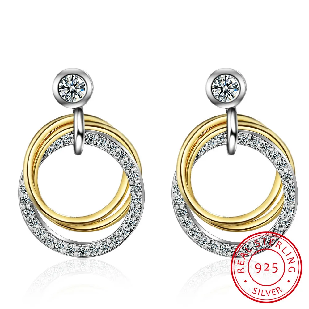 

925 Sterling Silver Round Cute Bling Zirconia Stone Circle Stud Earrings for Women Fine Jewelry 2019 New Korean Earring