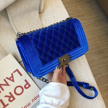 

Velvet Chain Small Square Bags For Women 2020 Luxury Designer Messenger Shoulder Bag High Quality Diamond Lattice Ladies Handbag