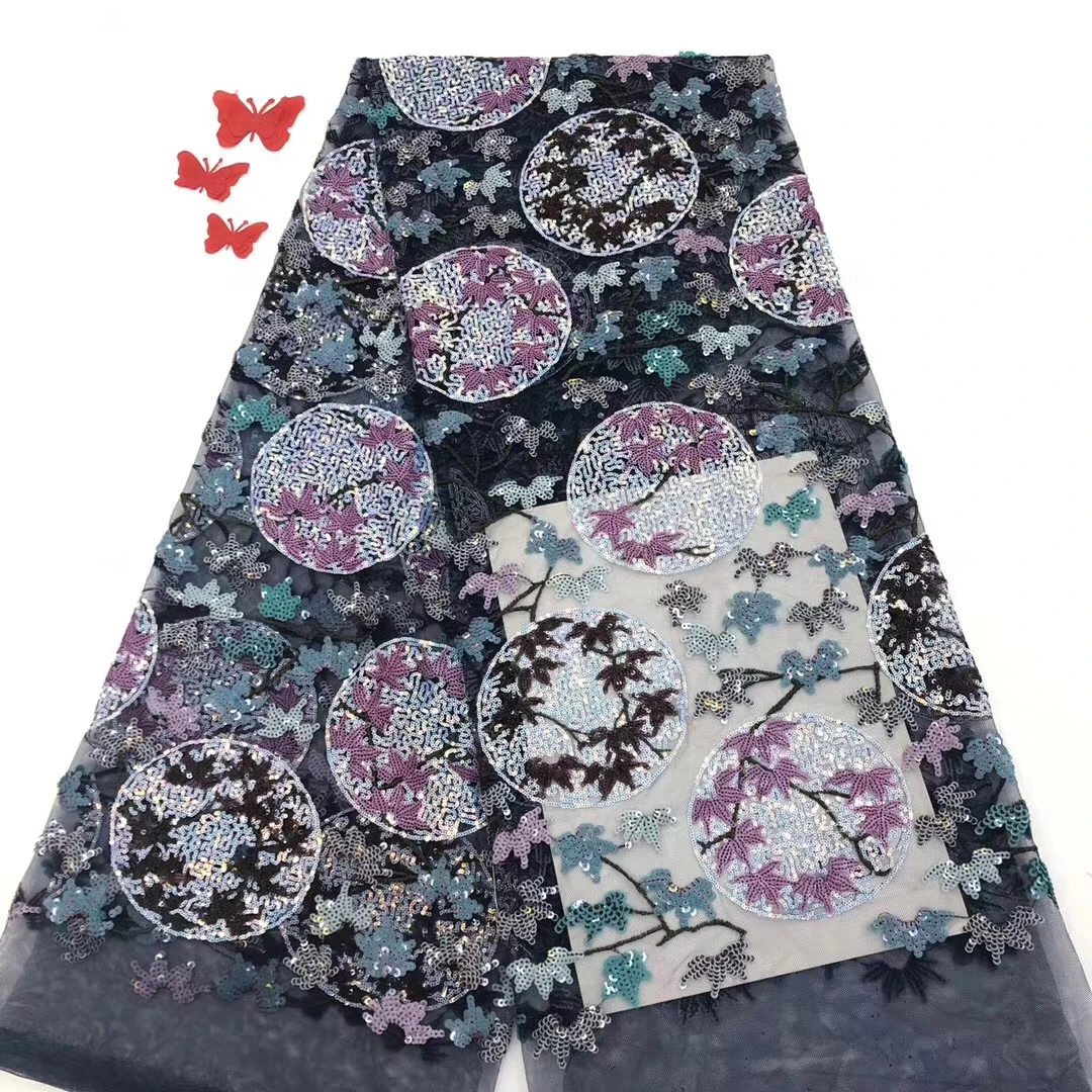 

African Lace Fabric 2021 High Quality Lace Fabric Embroidery Nigeria French Sequin Lace Fabric Clothes D3766