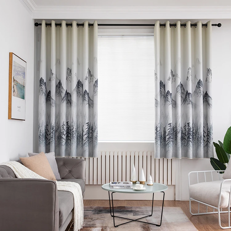 Cortina con pintura para con paisaje impreso Estilo de China cortinas para sala de estar, comedor y dormitorio, completamente oscurecidas|Cortinas| - AliExpress