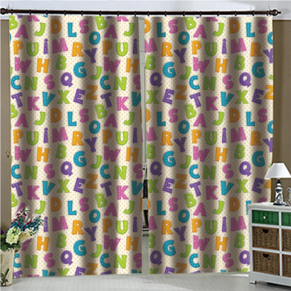 Европейские 3D занавески дизайнерские с цветными буквами на английском языке для
