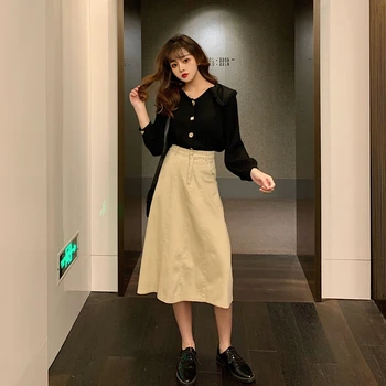 

2020 New 4xl plus size women's clothing fashion 2 piece set autumn top and skirt lace year-old female costume