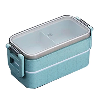 

Microwave Bento Box Wheat Straw Child Lunch Box Leak-Proof Bento Lunch Box for Kids School Food Container Blue