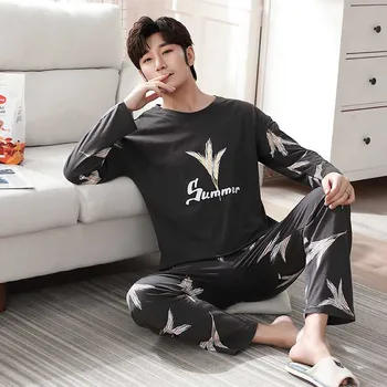 

High Quality Long Sleeve Homewear Cotton Pajama Sets for Men 2020 Autumn Winter Casual Striped O-neck Pyjama Male Lounge Clothes