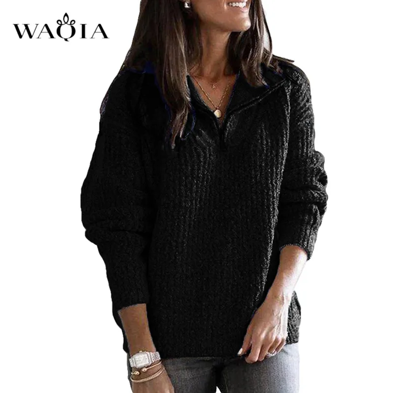 5XL Autumn Women Sweater Knitted Long Sleeve Turn-Down Collar Top Women Casual Loose Plus Size Zipper Sweaters Pullovers