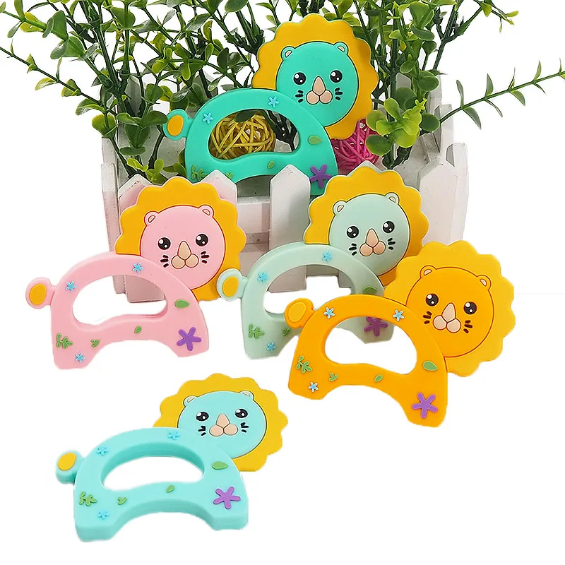 

Chenkai 10PCS Silicone Lion Teether DIY Baby Rattle Pacifier Dummy Teething Nursing Animal Pendant Jewelry Sensory Toy BPA Free