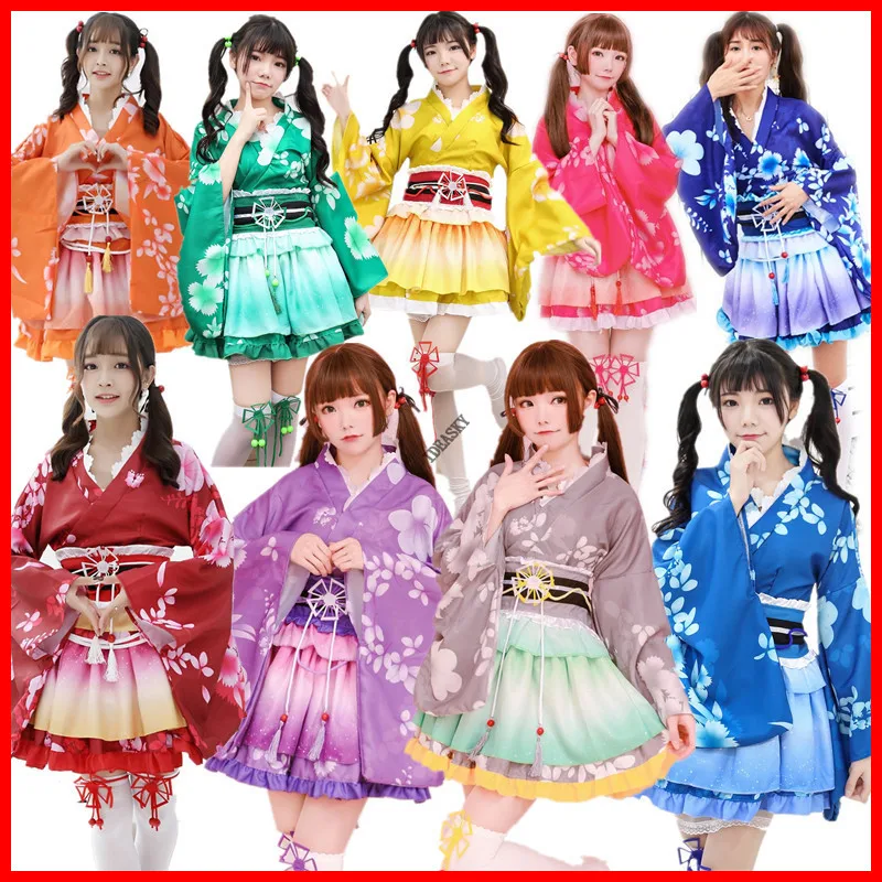 Kimono Japanese Style Kawaii Girls Floral Yukata Haori Love Live Lolita Dress for Women Party Yukata Dance Anime Cosplay Costume