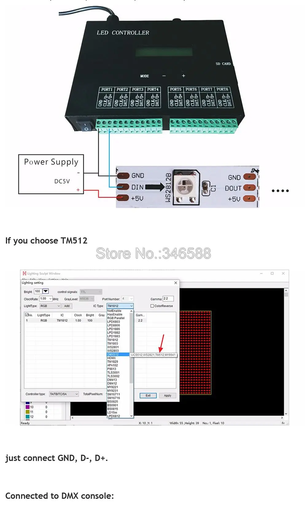 H803SA 8 портов в автономном режиме/Автономный/карта памяти заполнена, Цвет контроллер пикселей 8192 Пиксели Поддержка DMX консоль LPD6803 WS2811 WS2812 и т. д