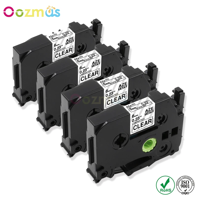 Oozmas 4pcs 6mm black on clear Compatible Brother p-touch printers tze-111 tz111 tze 111 label tape ribbon for ptouch