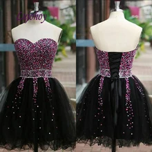 Маленькие черные короткие платья для выпускного вечера для девочек, женские платья из тюля с блестками для выпускного вечера 8 класса