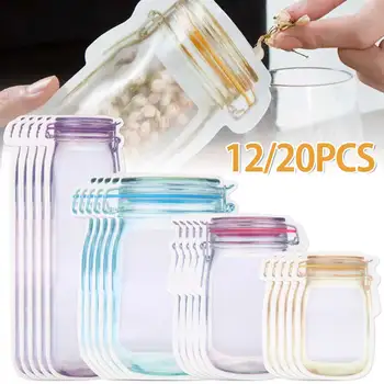 

12/20 pcs Reusable Jar Bottles Bags Nuts Candy Cookies Bag Seal Fresh Food Storage Bag Snacks Zipper Sealed Kitchen Organizer