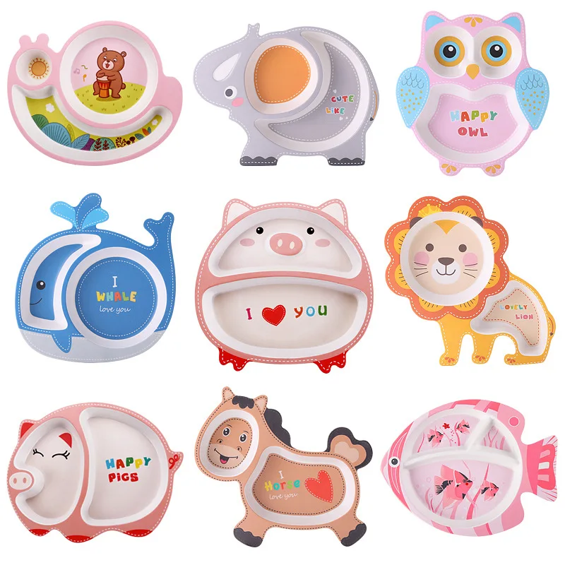 Creative Environmental Protection Cute Cartoon Bamboo Powder Fiber Children's Plate Supplementary Baby Food Separate | Дом и сад