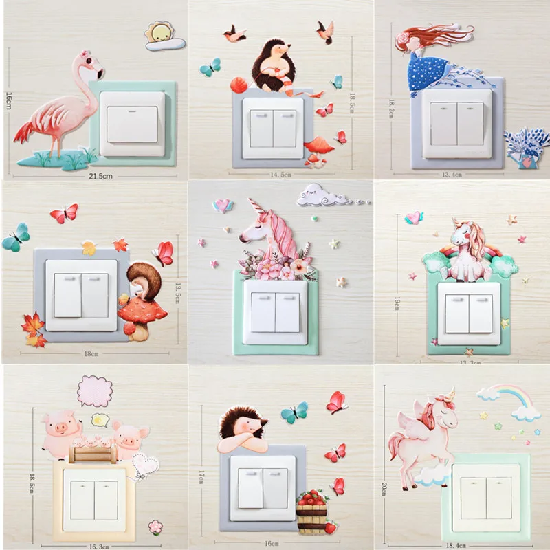 

Animal Flamingo Pig Horse Cover Cartoon Room Decor 3D Wall PU On-off Switch Luminous Light Switch Outlet Wall Sticker