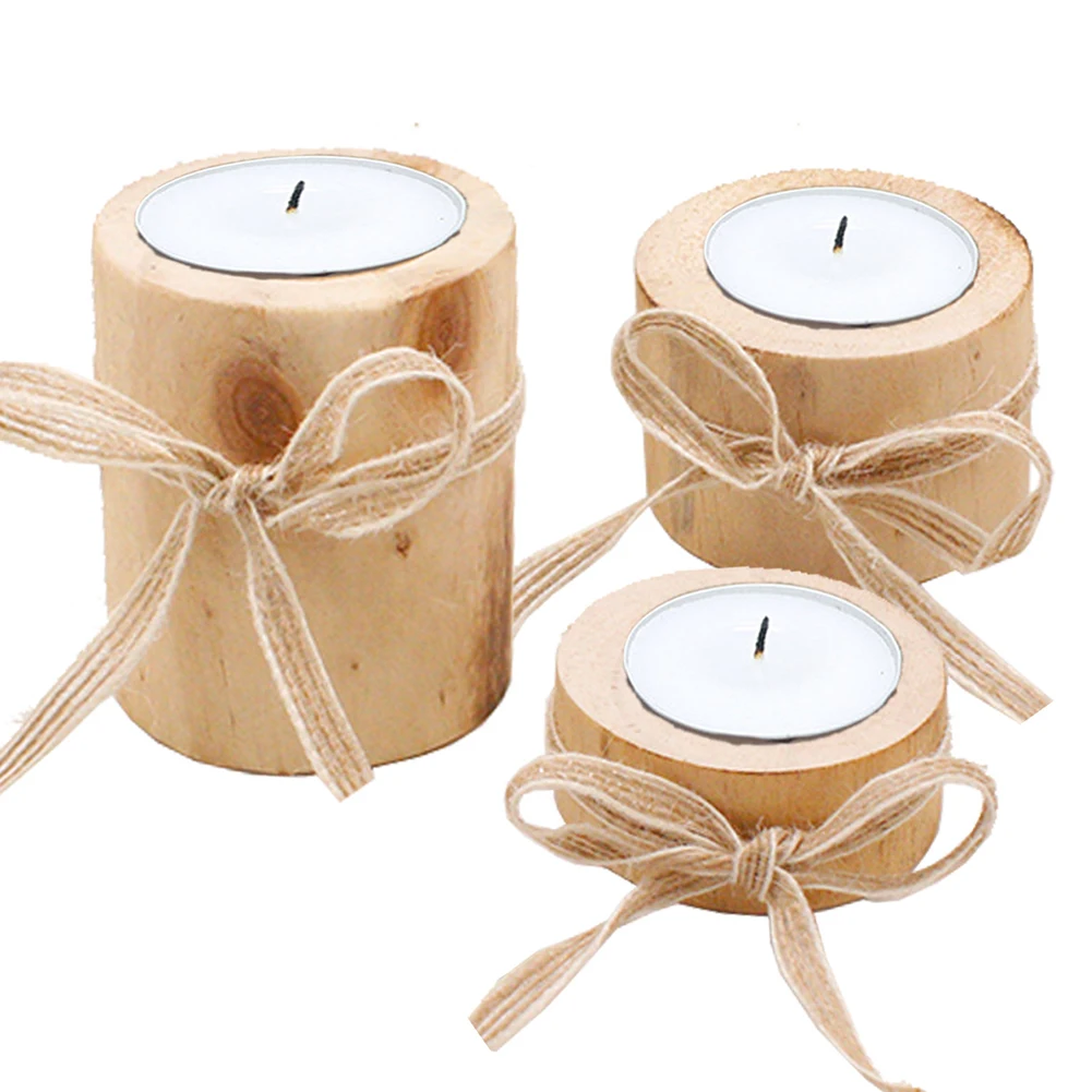 

3pcs Wooden Candle Holder Set Office Romantic Atmosphere Lightweight Stand With Rope Candlestick Party Gift Craft Home Decor