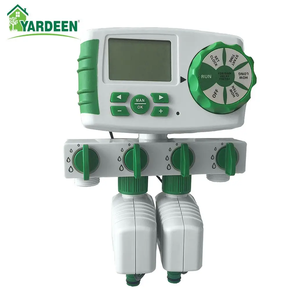 Yardeen Garden Automatic 4-Zone Irrigation Watering Timer System  Controller with 2 Solenoid Valve Easy to Set for Your Garden