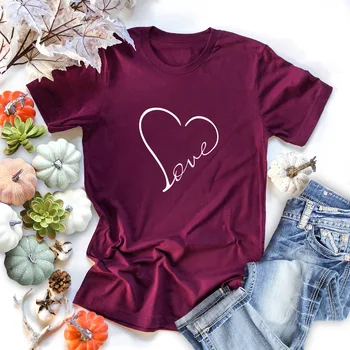 

Large Size S-5XL New Simple Heart-shaped Love T-shirt Ladies 100% Cotton O-neck Short Sleeve Summer T-shirt Tops Casual T-shirt