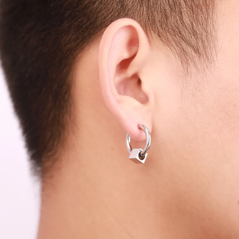 Dangle earrings 1 Pair Stainless Steel Cross Pendant Long Tassel Unisex Hoop Earrings Punk Gothic Jewelry