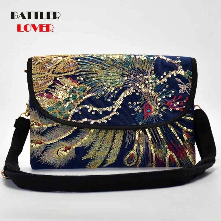 New Fashion Women Ethnic Handmade Embroidery Phoenix Wristlet Clutch Bag Vintage Purse Wallet