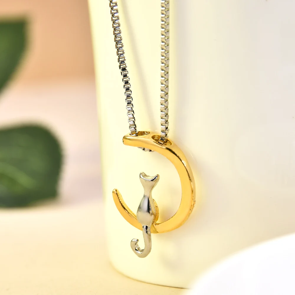 Мода девушка Луна Кошка Милые ожерелья в виде животных кулон простое ожерелье Женские Ювелирные воротнички, ожерелья на цепочке
