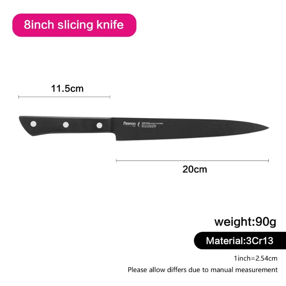 Кухонные ножи Fissman Tanto японская сталь 3Cr13 антипригарное черное покрытие|Кухонные