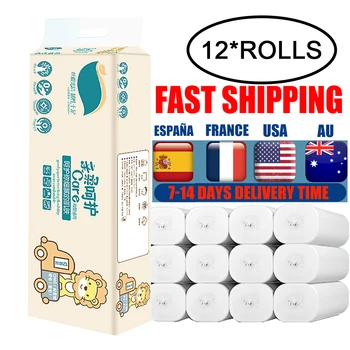 

In Stock 12 Rolls Toilet Paper 4 Layers Paper Bathroom Toilet Paper Tissue Paper Wood Pulp Paper Strong Water Absorption