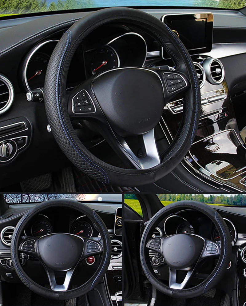 

2020 Hot Sale Artificial Leather Fiber Car Steering Wheel Cover Braided Cover Steering Wheel Cover Car Interior Accessories