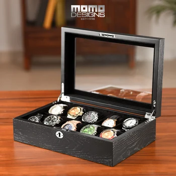 

Luxury Wooden Watch Box Organizer Black wood Watch Holder Glass top window display for Men Watches storage case New WB10