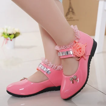 2020 New Children Elegant Princess PU Leather Sandals Kids Girls Wedding Dress Party Beaded Shoes For Girls 1