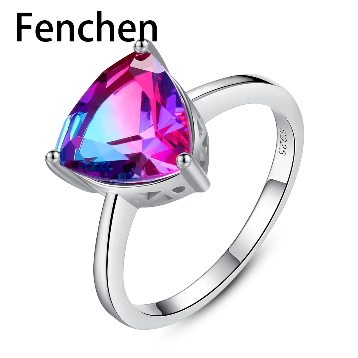 

Fenchen Nature Rainbow Fire Mystic Topaz Gemstone Rings for Women Anniversary 925 Sterling Silver Engagement Wedding Anel AR118