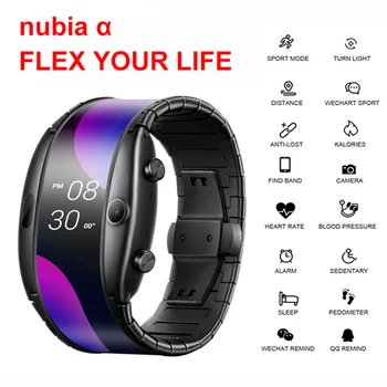 

Original Nubia alpha Smart Watch 1G&8G 4.01 inch foldable Flexible Screen 500W pixel Camera Sport monitoring Smart Watches