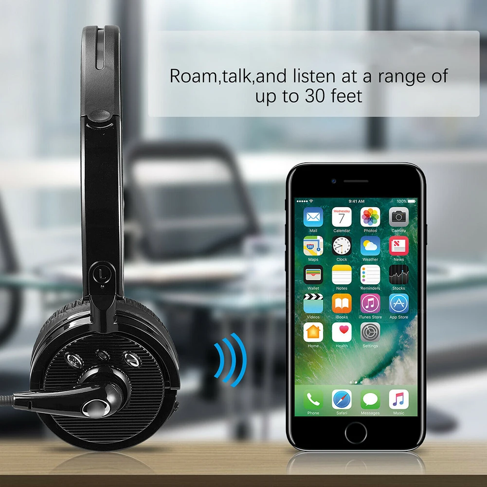 Wireless Bluetooth Headset Single Earpiece Headphone No Noise Over The Head Boom Mic Earphone For Drivers