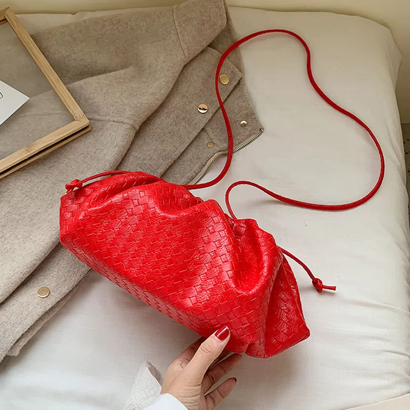 Red Shoulder Bag Высокое качество PU сумки женские сумки брендовый дизайн тканая сумка клецки новые модные женские сумки через плечо большой размер - Цвет: Red Shoulder Bag