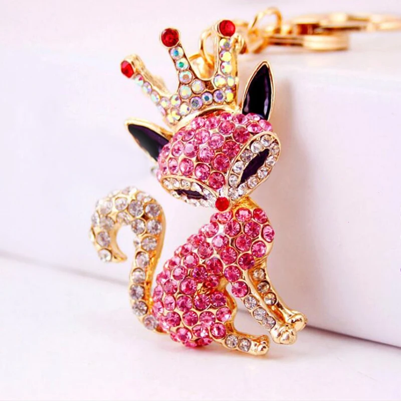 Luxury Crown With Crystal Key Holder For Car Bag Accessories Gift Animal Fox Keychain Fashion Rhinestone Bling Rings | Украшения и