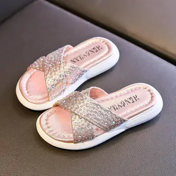 

Children Slippers Girls Diamond Shoes Summer Kids Beach Shoes Non-slip Flat Girls Sandals Fashion Pearl Kids Slippers Wholesale