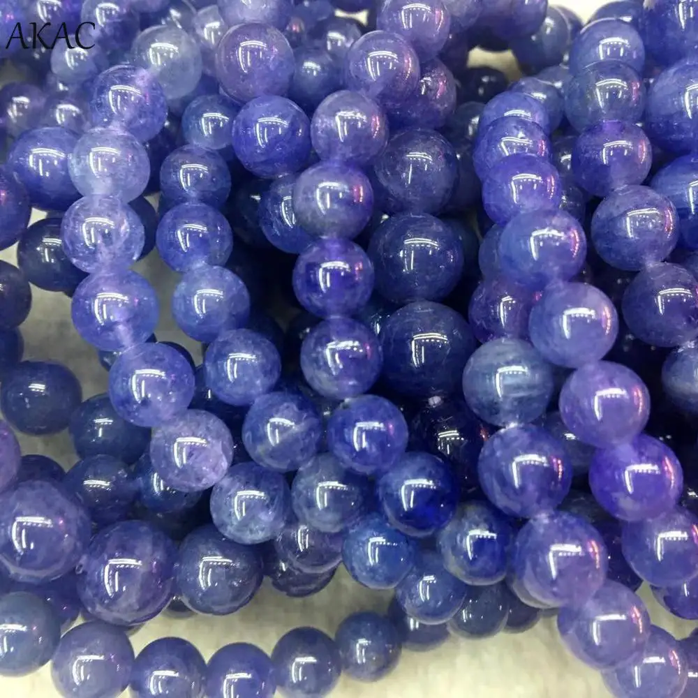 

AKAC approx8mm 1bracelet/set AAAA+ semi precious natural tanzanite bracelet smooth round loose beads