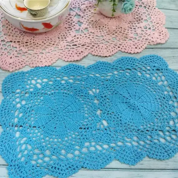Cotton Pastoral Lace Rectangular Placemat Table Cloth Cup Mat Pad Handmade Lace Doily Crochet Wine Drink Coaster Set Kitchen lace placemat