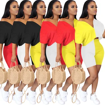 

2020 Summer Women's Suit European and American Hot Style Model Casual Deep V-neck Solid-color Patchwork Casual Fashion