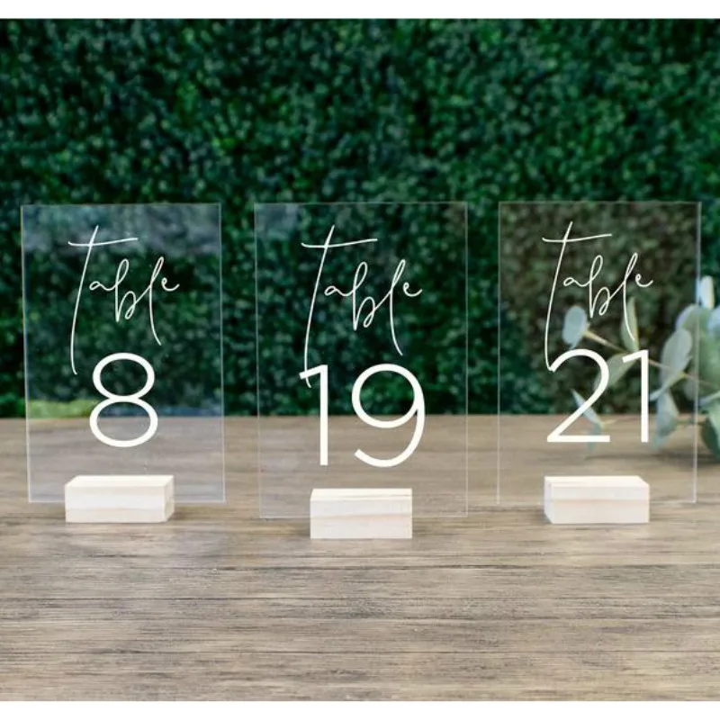 Wedding Table Numbers with Holders Acrylic Calligraphy Wedding SignageWood Table Number wood Stand