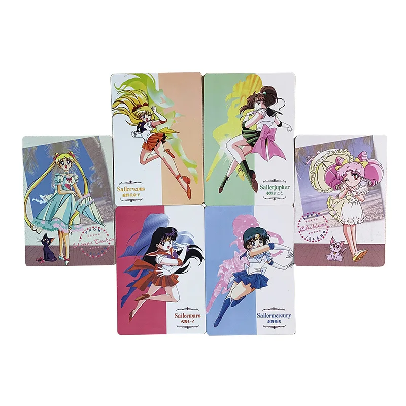 16PCS Sailor Moon Anime Figures Bronzing Flash Cards Tsukino Usagi Mizuno Ami Collectible Toys Birthday Gifts for Children | Игрушки и
