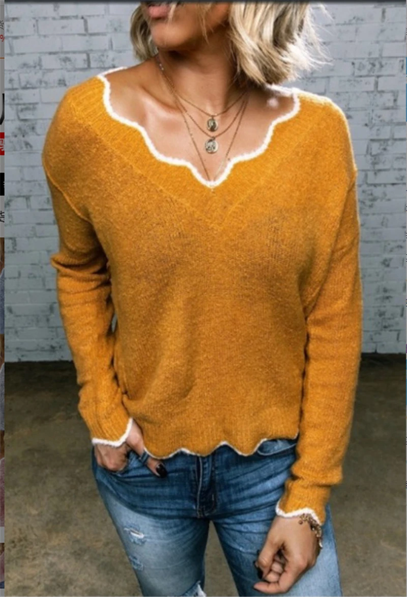 Модный свитер женский повседневный элегантный Sueter Mujer джемпер женский топ Femme Pull Femme Tricot пуловер с вырезом в виде буквы V Harajuku одежда
