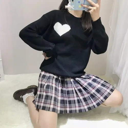 4 цвета Зимний Harajuku Kawaii свитер с узором из сердечек женский свободный вязаный пуловер с длинным рукавом женский свитер топы джемперы дамы