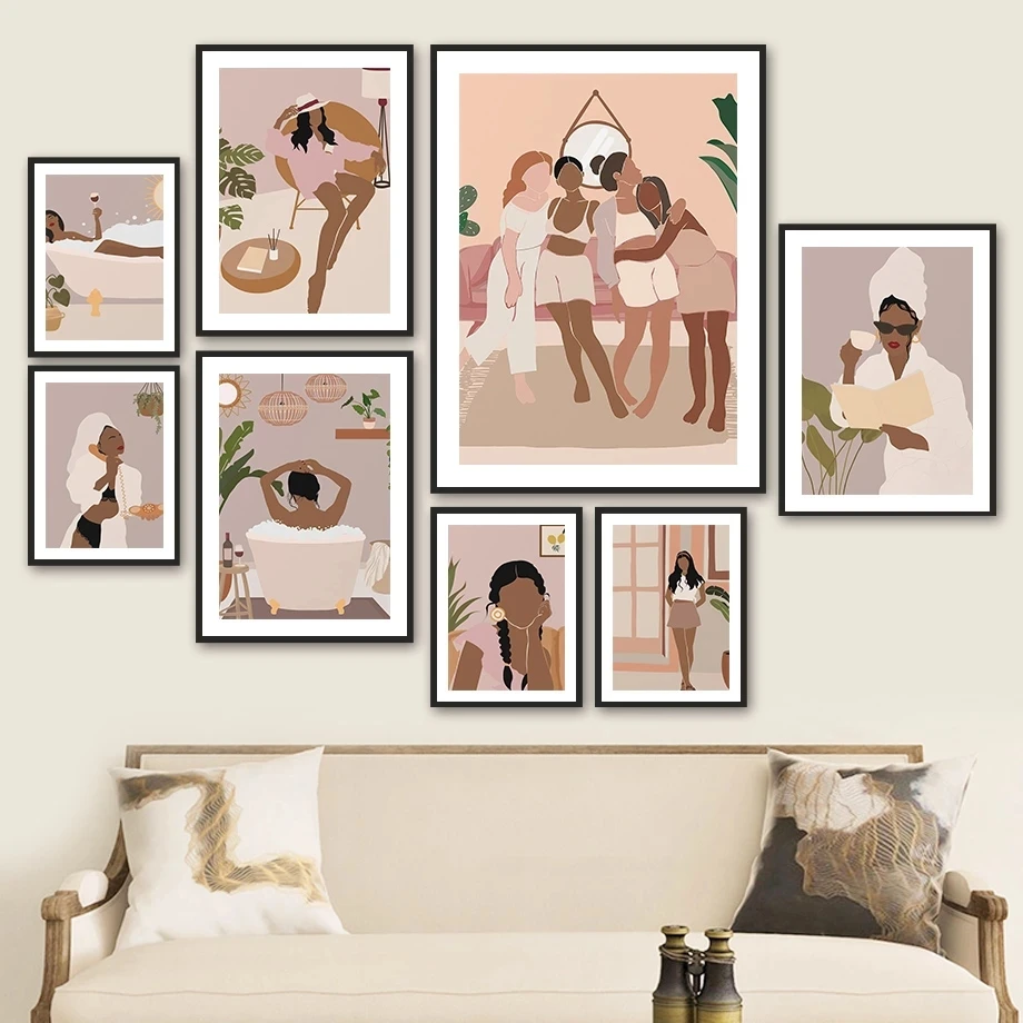 

Bohemian Style Wall Art Canvas Painting Fashion City Girl Modern Nordic Poster and Prints Wall Pictures for Living Room Decor