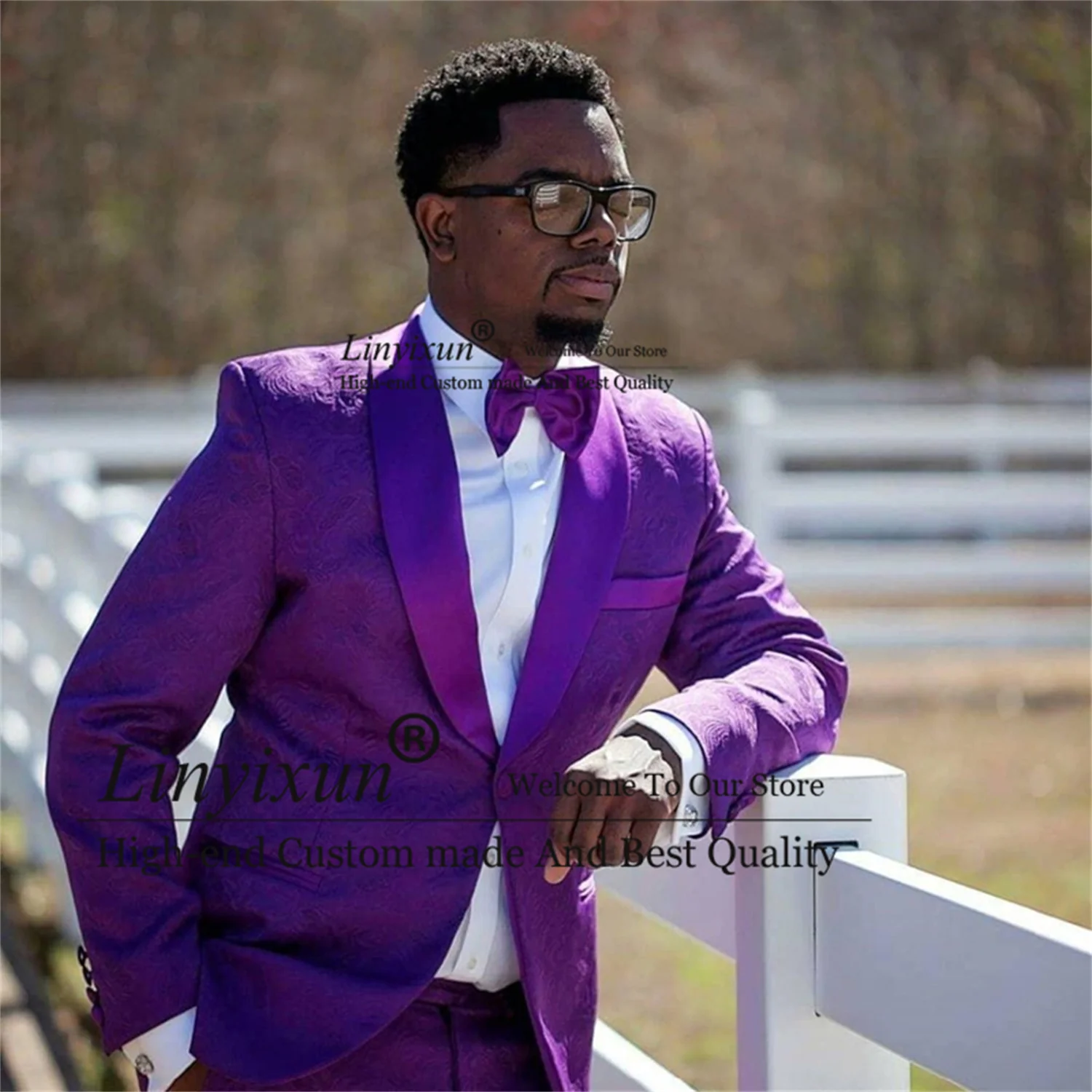 Purple Jacket Blazer Men Suits Wedding Shawl Lapel Tuxedo Coat Prom Business