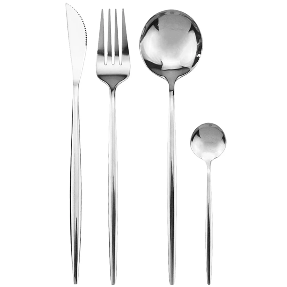 Tea Spoon Silver 4 шт./компл. Набор радужных столовых приборов Ножи вилка десертные обеденная ложка комплект 304 Нержавеющая сталь набор посуды Кухня посуда столовые приборы - Цвет: Tea Spoon Silver